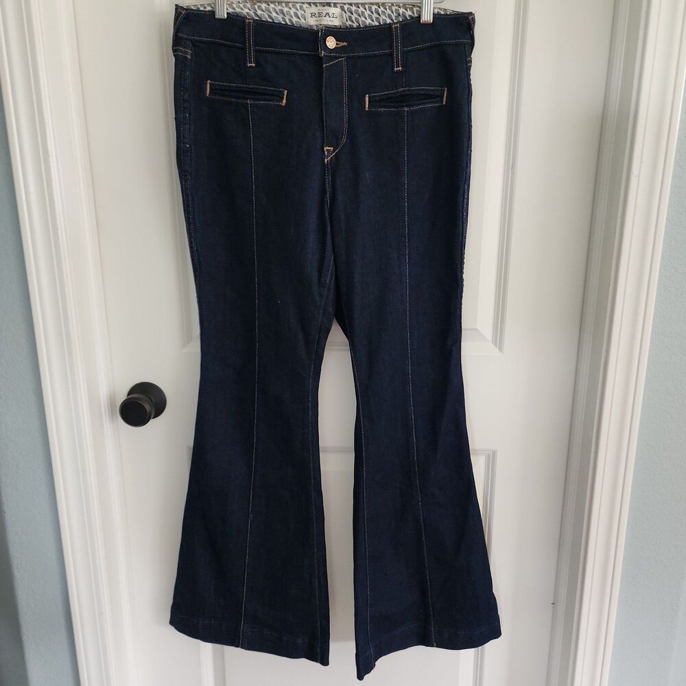 Ariat REAL Alexa Flare Denim Jeans Womens Size 32S Blue Dark Wash Western Boot